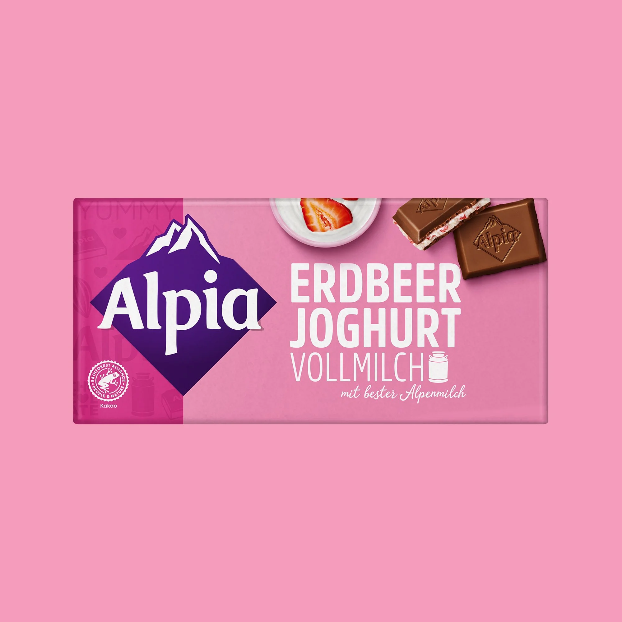 Alpia Erdbeer Joghurt – fruchtige Erdbeere und cremiger Joghurt in zarter Schokolade aus bester Alpenvollmilch