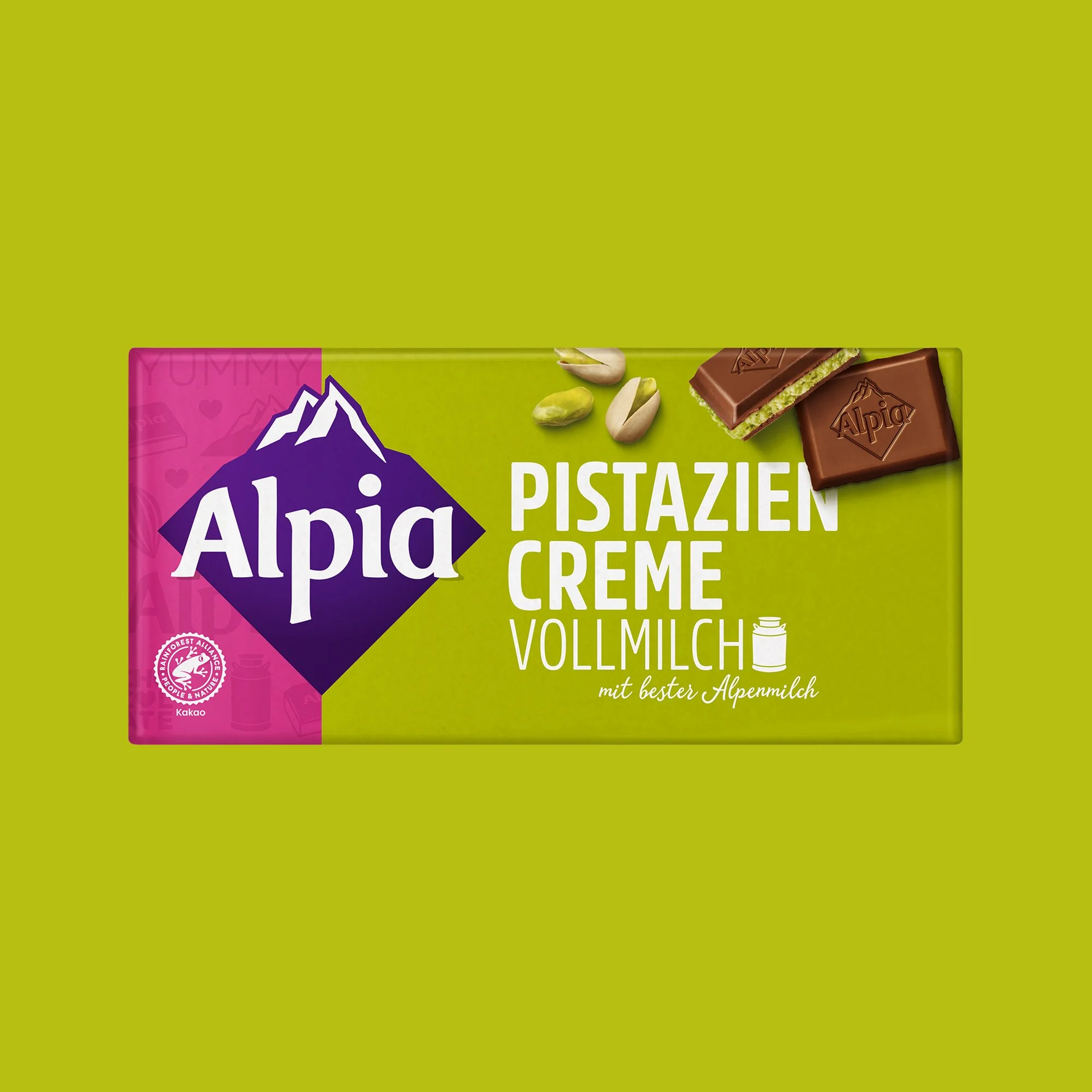 Alpia Pistaziencreme Schokoladentafel – Alpenvollmilchschokolade mit cremiger Pistazienfüllung 