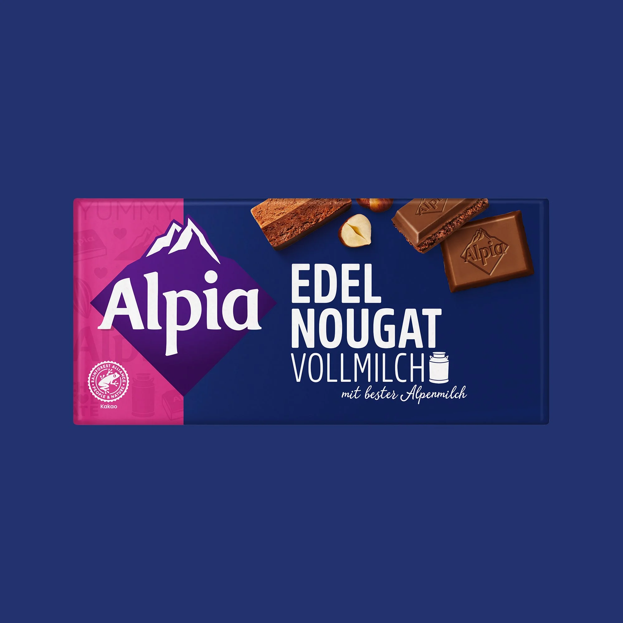 Alpia Edel Nougat – cremiger Haselnussnougat in zarter Schokolade, schokoladig-nussig und edel im Geschmack, Kakao: 30 % mindestens.
