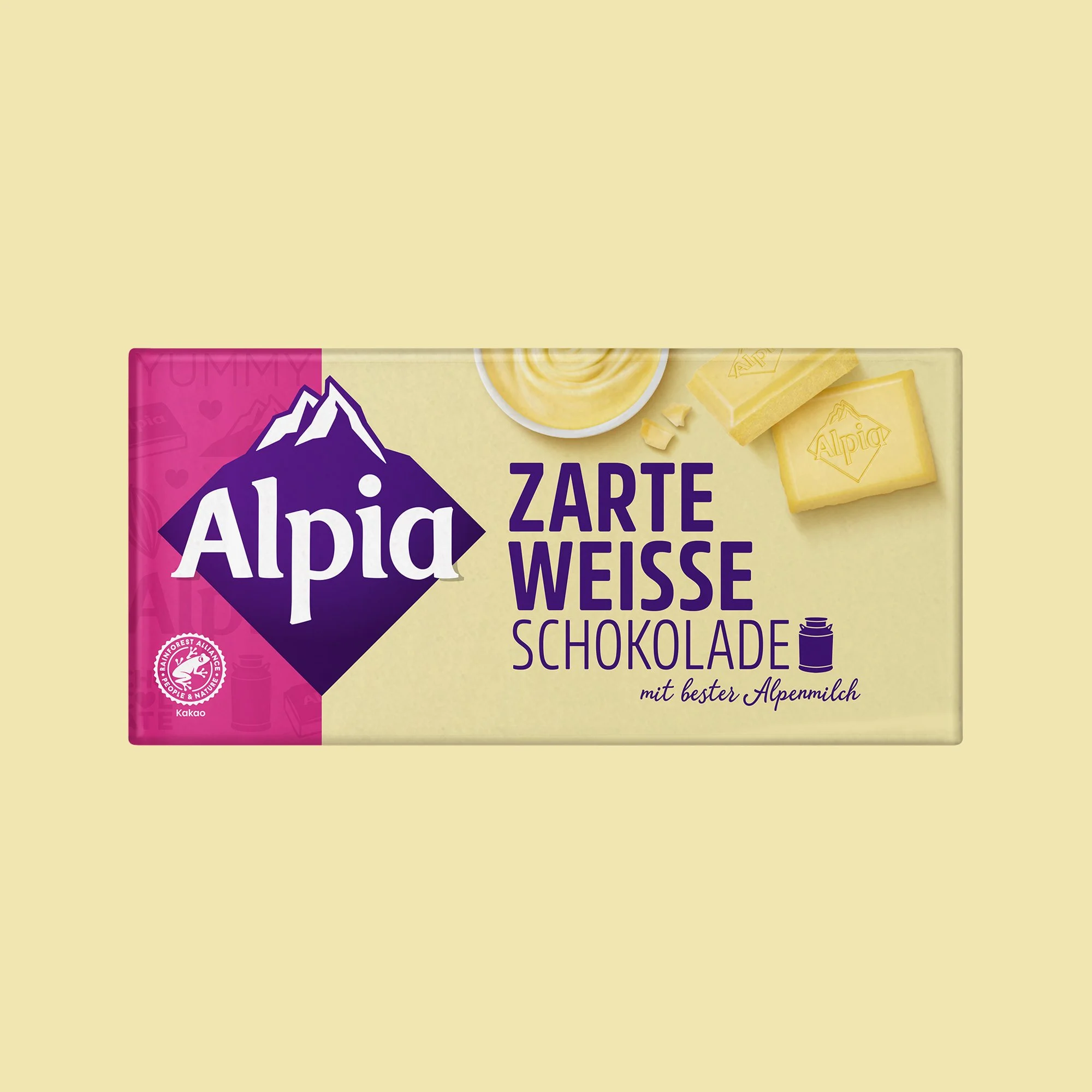 Alpia Zarte Weisse – cremige weiße Schokolade mit zartem Schmelz und milder Süße ,knackig & zart