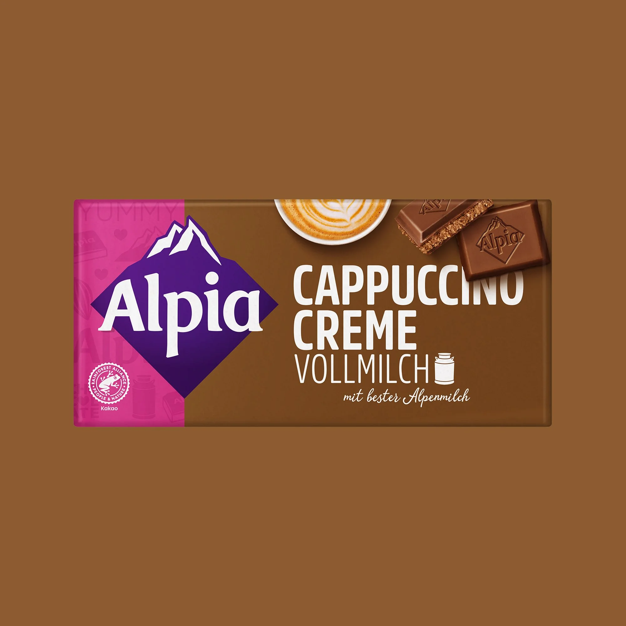 Alpia Cappuccino Creme – harmonische Mischung aus cremigem Kaffee und zarter Schokolade aus bester Alpenvollmilch