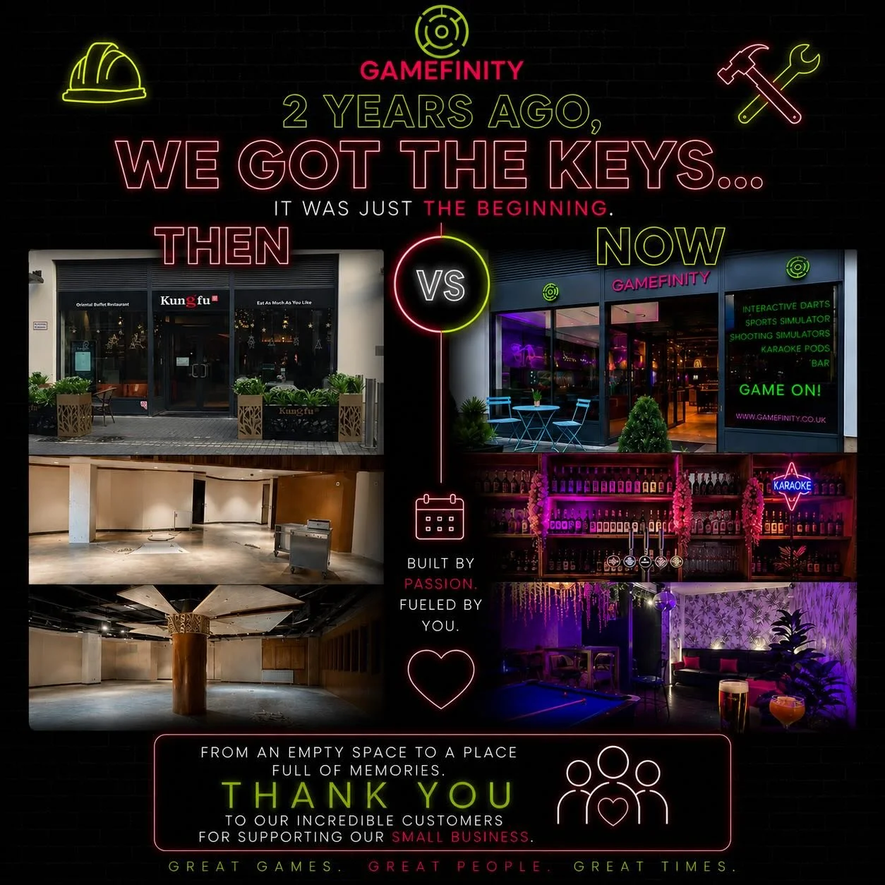 🎉 2 YEARS AGO, WE GOT THE KEYS&hellip; 🔑

What stood before us was an empty former Chinese buffet restaurant with plenty of potential and a LOT of hard work ahead.

For 3 months, we poured everything we had into transforming the space into somethin