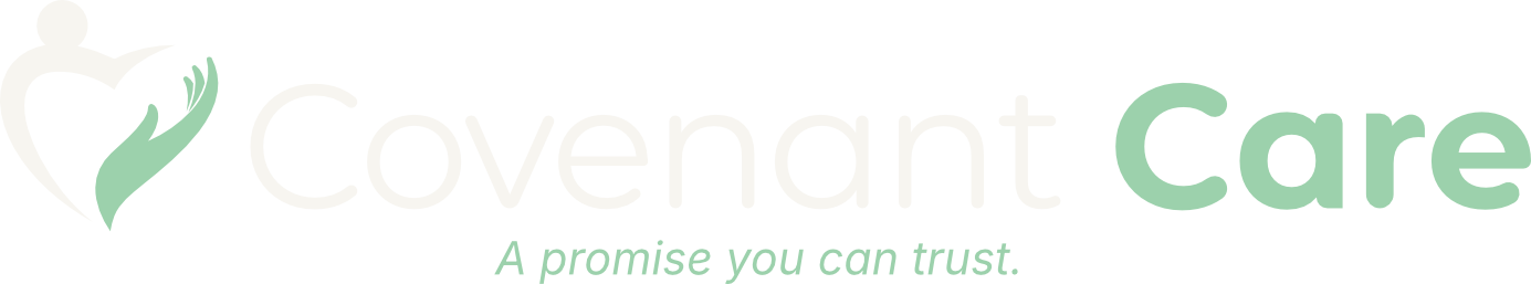 Covenant Care logo with a stylized heart and hand symbol, and the tagline 'A promise you can trust.'