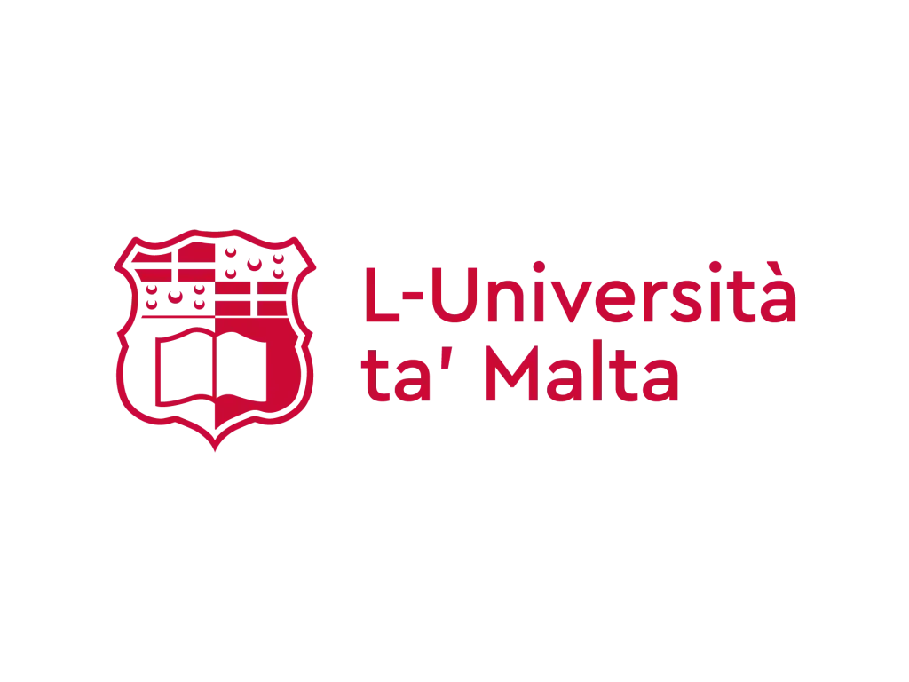 Logo of the University of Malta featuring a shield and open book, with the university's name in red and black text.