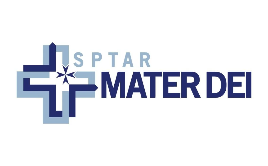Logo with a plus sign and star, with the text 'S P T A R M A T E R D E I' in blue and light blue colors.