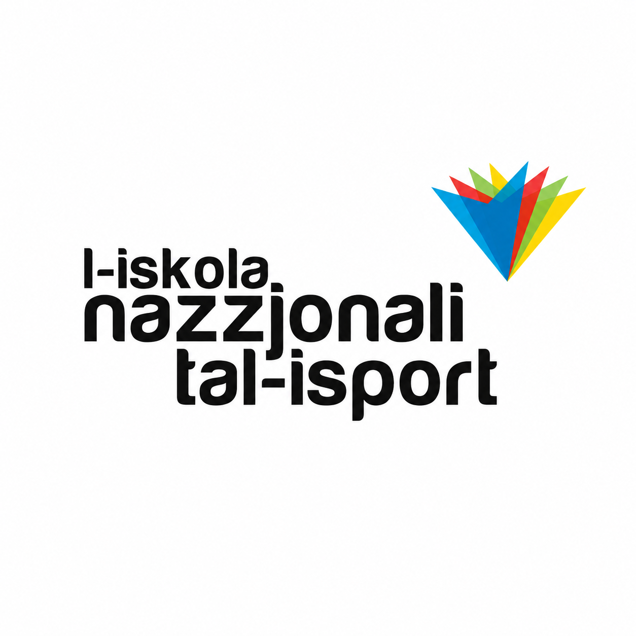 Logo for national sports school featuring black text and a colorful geometric emblem.