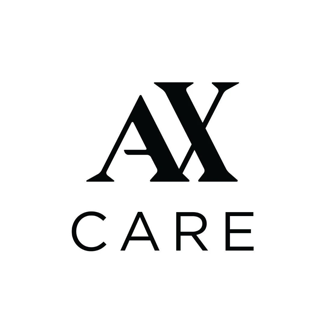Black AX CARE logo with stylized letters on a white background.