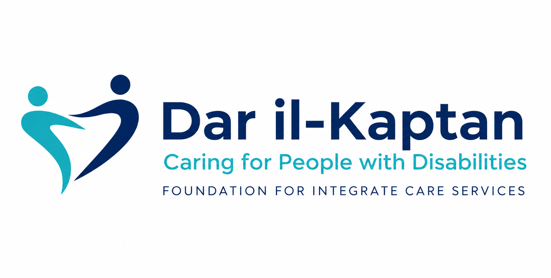 Logo of Darl-i-Kaptan Foundation with two abstract human figures holding hands, one in teal and one in dark blue, with the text 'Darl-i-Kaptan Caring for People with Disabilities Foundation for Integrate Care Services'.