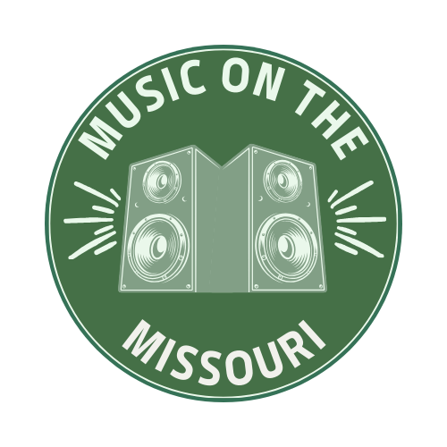 Green circular logo with illustration of speakers and the text "Music on the Missouri".