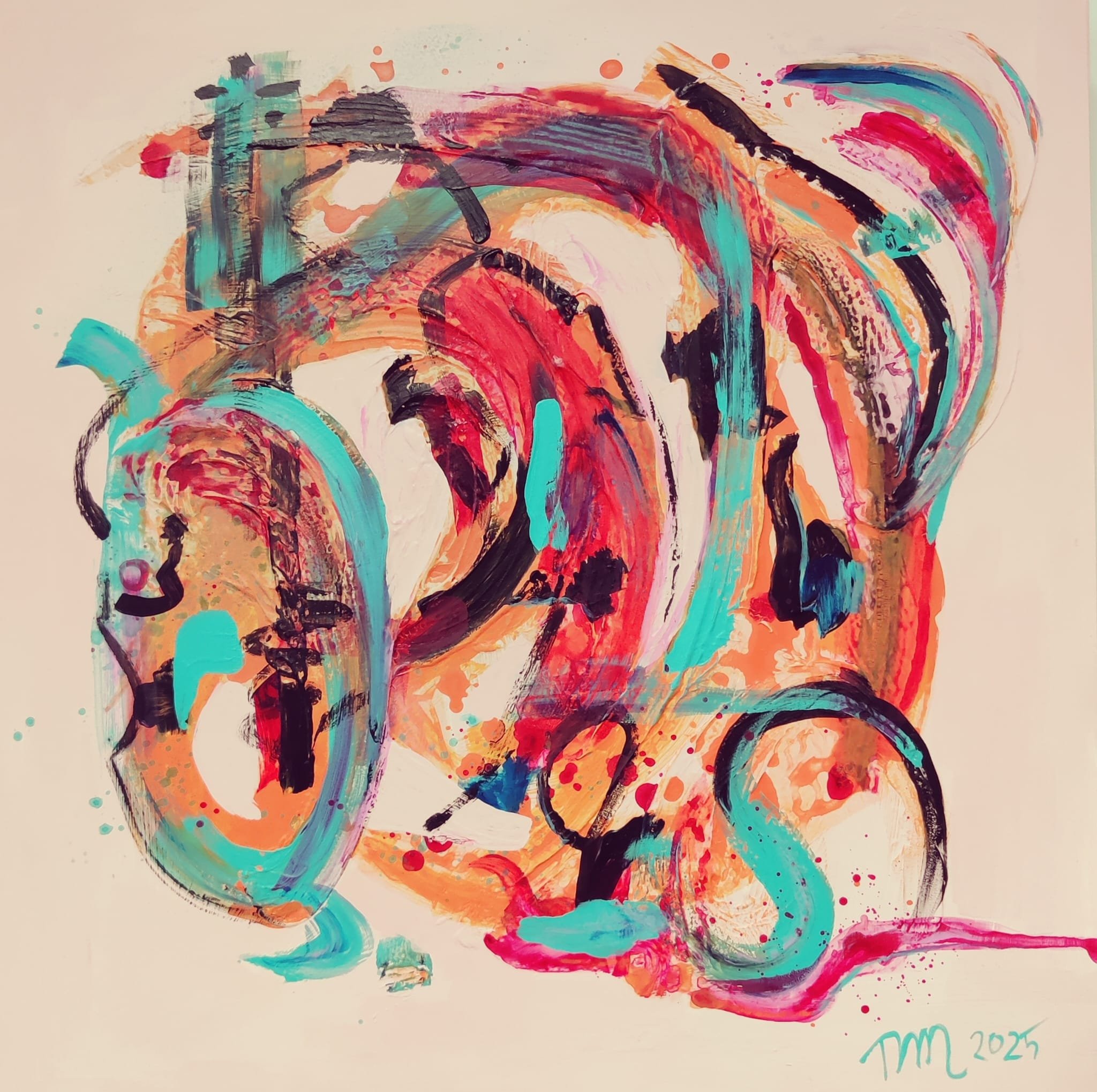 The Unknown Double Bass player, 2025 | Akryyli- ja akrylaattimaalaus Ikean Lack-pöytälevylle, 55x55x5cm