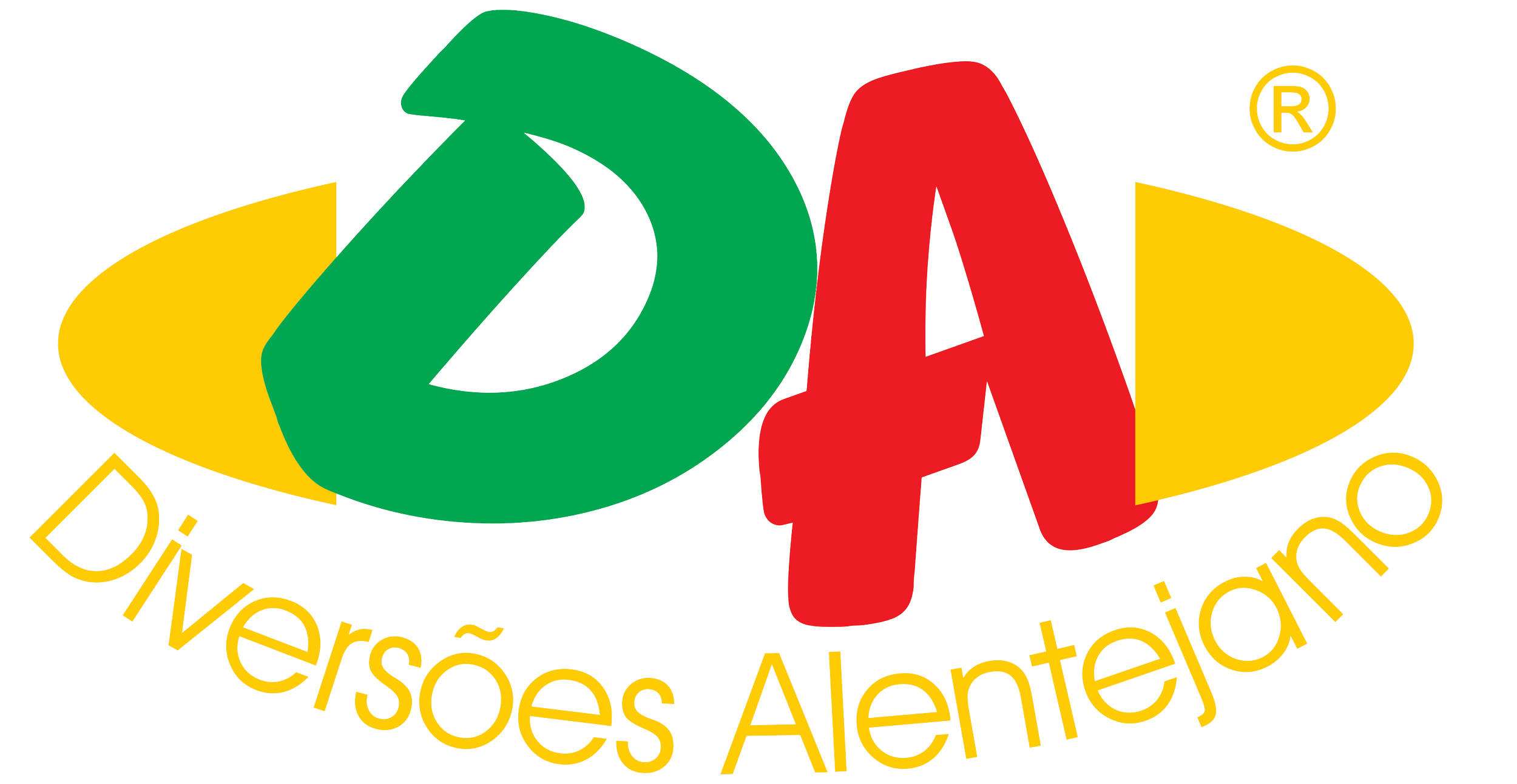 Logotipo do programa 'Dá Diversões Alentejano' com letras coloridas verde, vermelha e amarela, e o nome do programa escrito em amarelo na parte inferior.