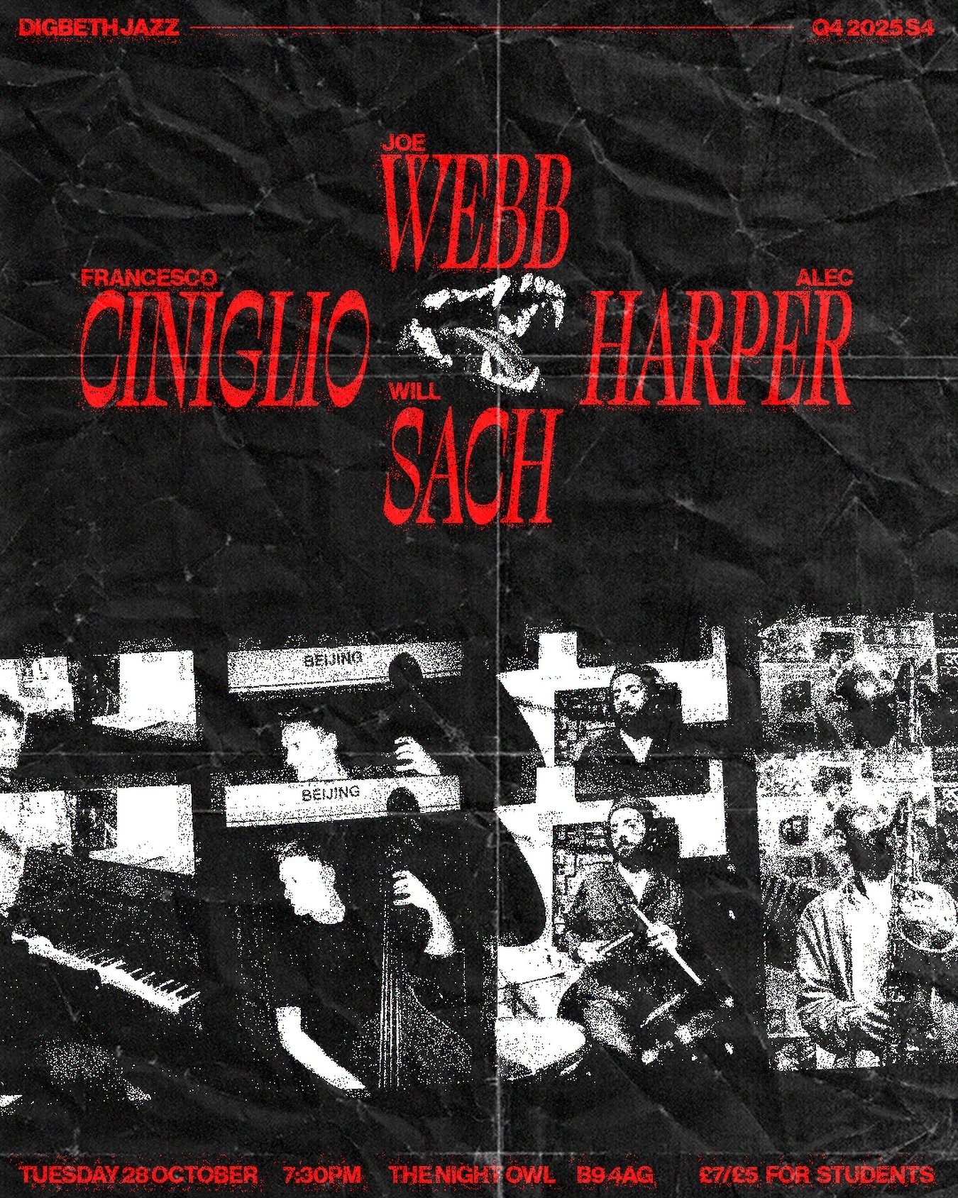 WEBB / SACH / CINIGLIO / HARPER | DIGBETH JAZZ Q4 2025 S4 | 28 OCT 2025 7:30Pm

This international collaboration aims to seamlessly blend traditional jazz with contemporary flair, bringing together pianist Joe Webb, drummer Francesco Ciniglio, saxoph
