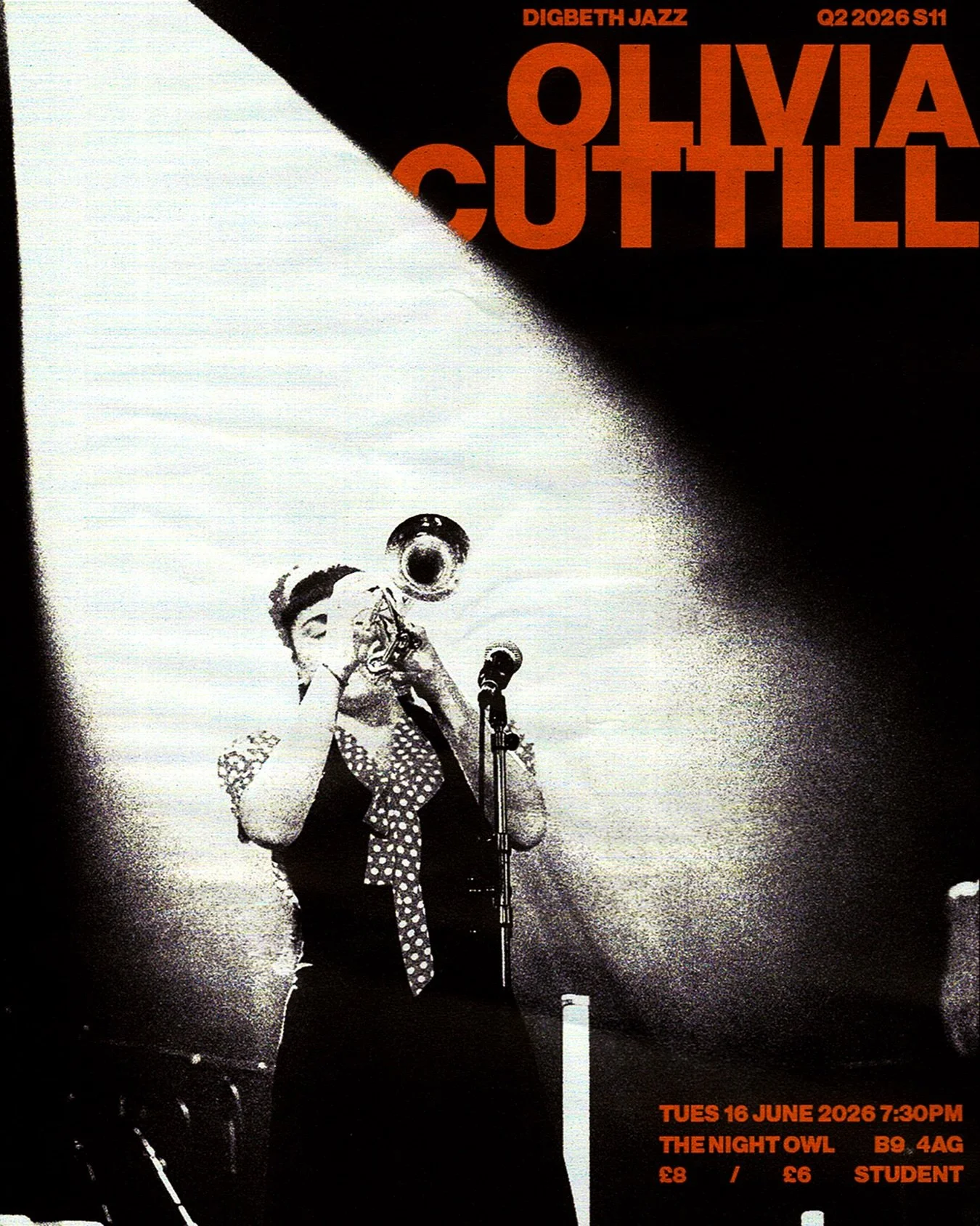 OLIVIA CUTTILL / 16 JUNE 2026 / 7:30PM / THE NIGHT OWL

Olivia Cuttill, award winning London based Jazz trumpet player, composer and lyricist, comes to you with her all star quintet. Heavily influenced by the sounds of New Orleans, influenced by Loui