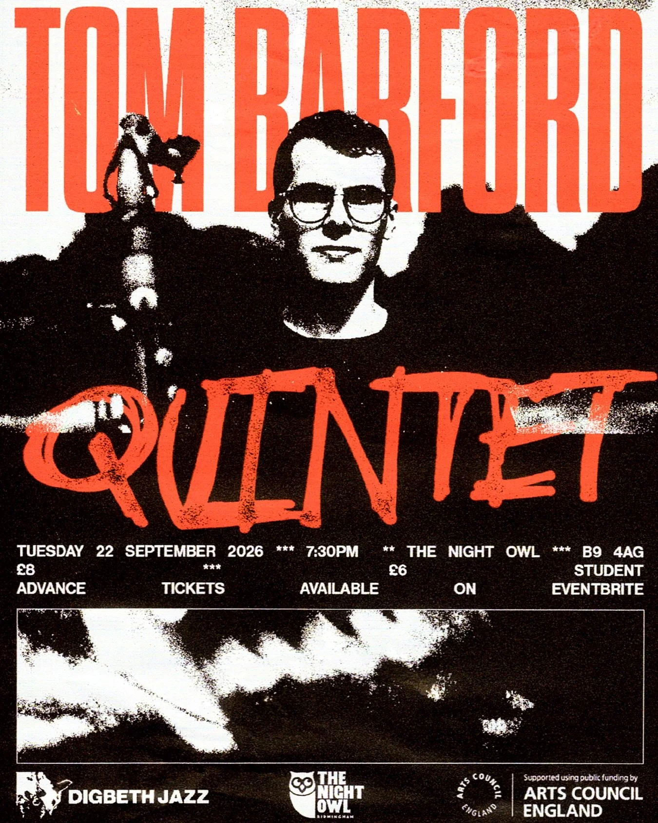 DIGBETH JAZZ / Q3 2026 S12 / TOM BARFORD QUINTET / TUES 22 SEPTEMBER 7:30PM / THE NIGHT OWL B9 4AG / &pound;8 / &pound;6 STUDENT

Tom gained a scholarship place on the Undergraduate Jazz Programme at the Royal Academy of Music in 2013 earning a First