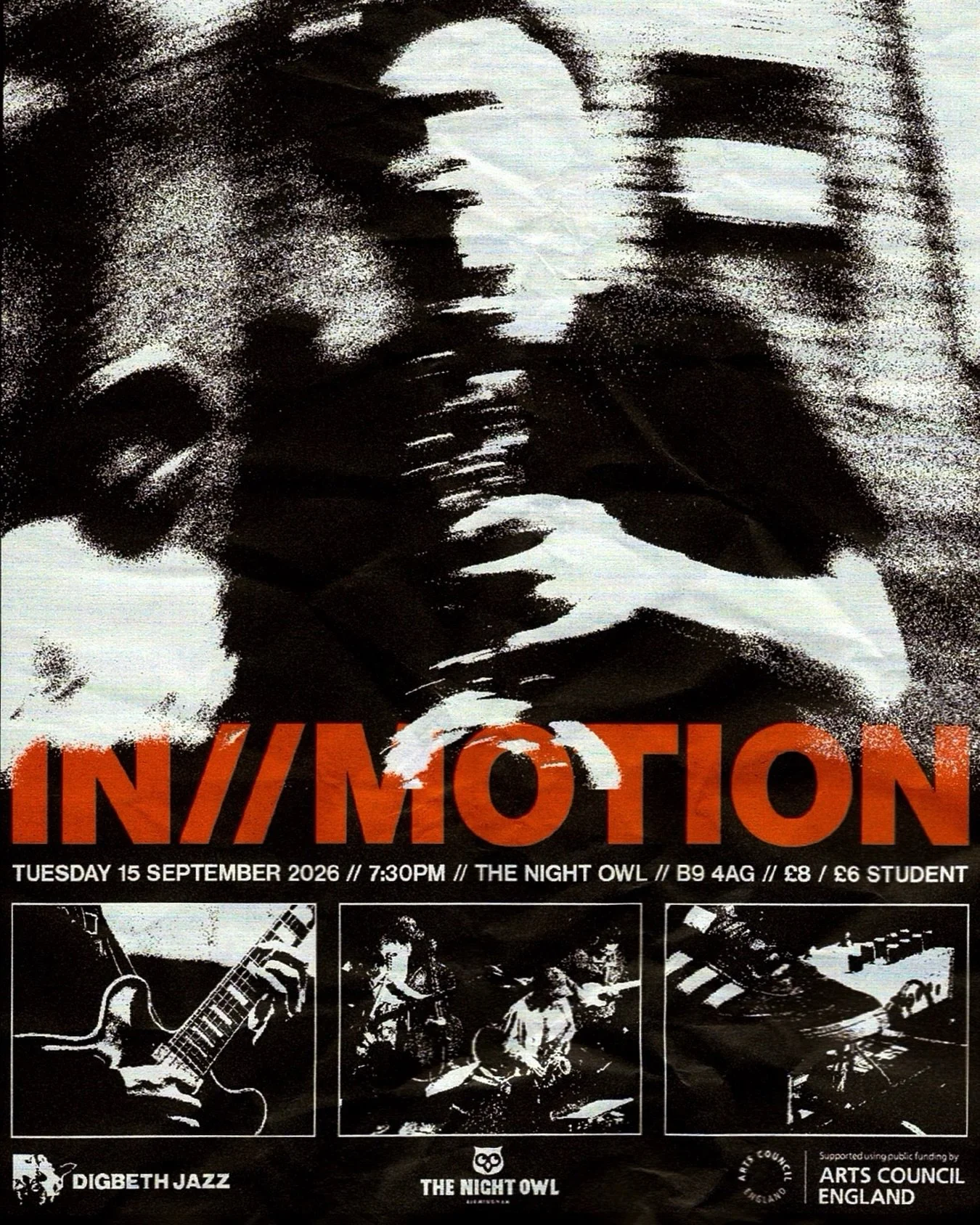 in//motion presents itself as the gateway between the worlds of contemporary improvised music and the sounds of post-rock, shoegaze and grunge. Rich harmonic writing meets harsh tones and deftly woven improvisation, drawing on the sounds of artists s
