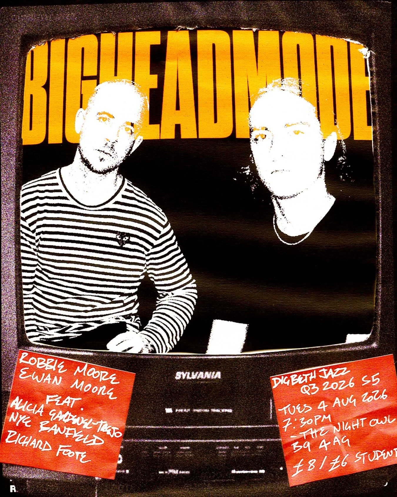 BIGHEADMODE WITH HORNS / DIGBETH JAZZ Q3 2026 S5 / TUESDAY AUGUST 4TH 7:30PM / THE NIGHT OWL B9 4AG

BIGHEADMODE is the project of brothers Ewan and Robbie Moore, whose music is built upon an unwavering fraternal groove and a fearless approach to imp