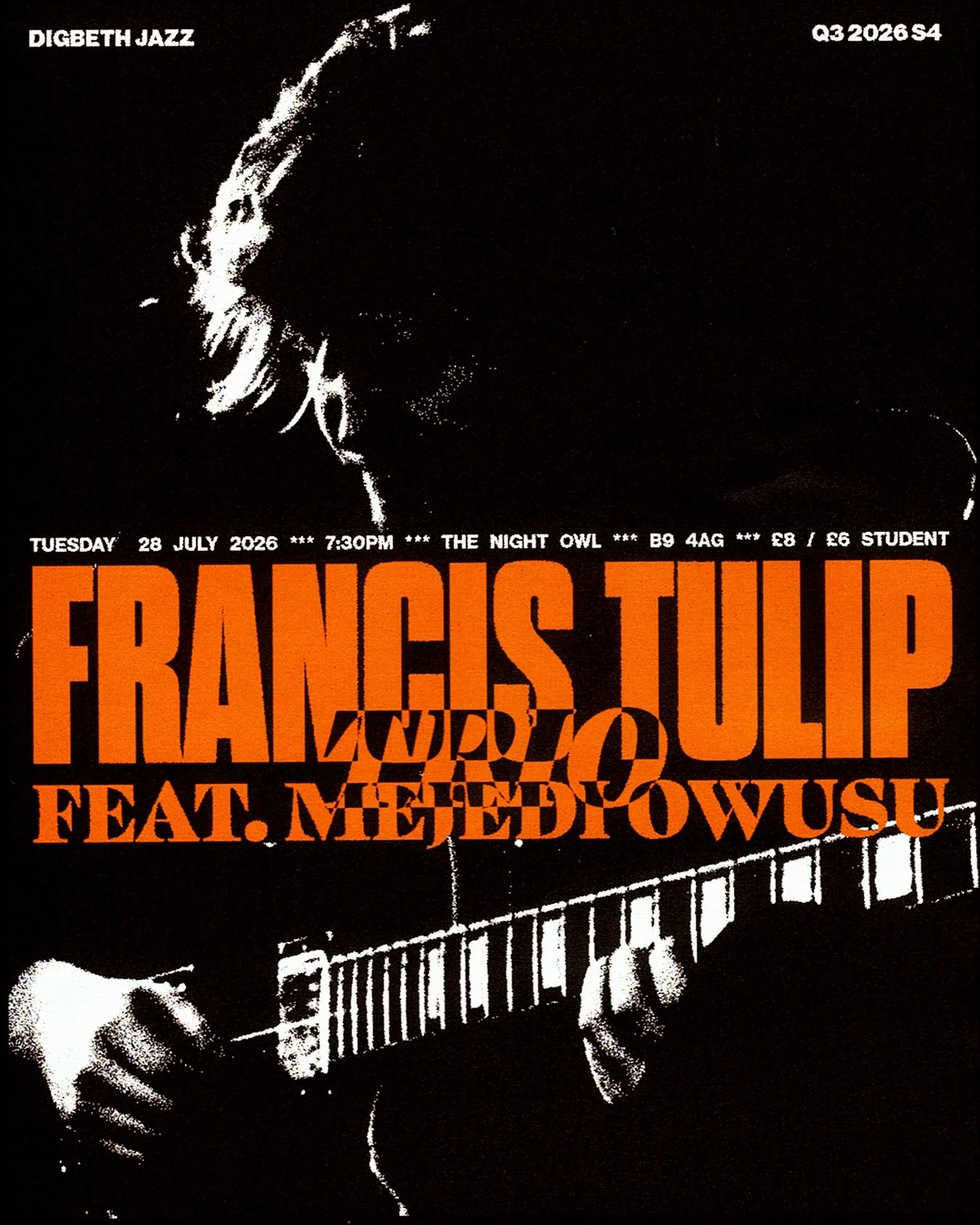 FRANCIS TULIP TRIO FEAT. MEJEDI OWUSU / DIGBETH JAZZ Q3 2026 S4 / TUES 28 JULY 7:30PM / THE NIGHT OWL B9 4AG

Recipient of the Birmingham Conservatoire&rsquo;s Jazz Performance Prize, Francis Tulip (Xhosa Cole, Byron Waller) brings his powerhouse tri