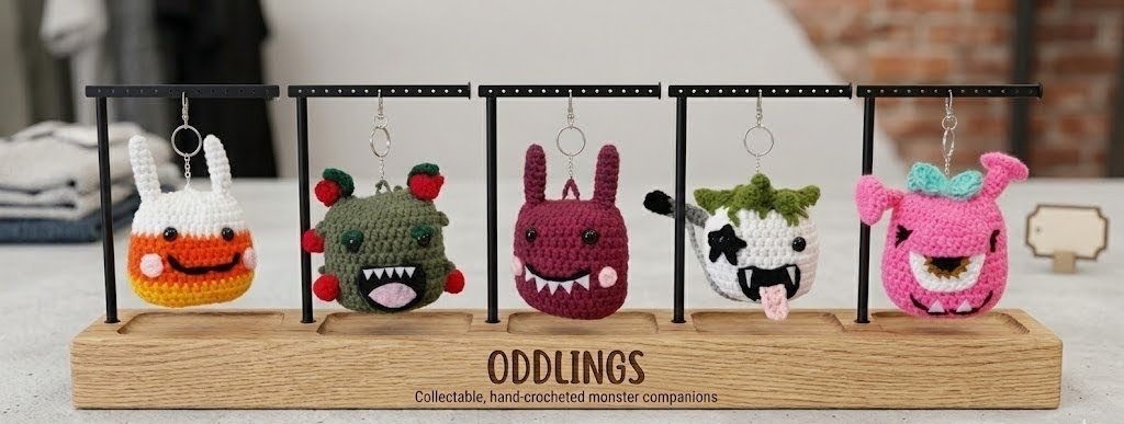 Stitched By Stonii Keychains. Oddlings. Original Keychians. Thousand Phases LLC..