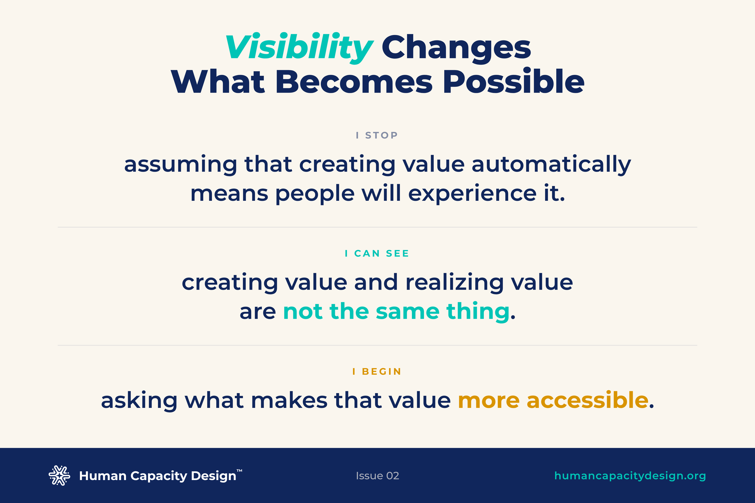 Visibility Issue 02, When Value Isn’t Enough: creating value and realizing value are not the same thing.