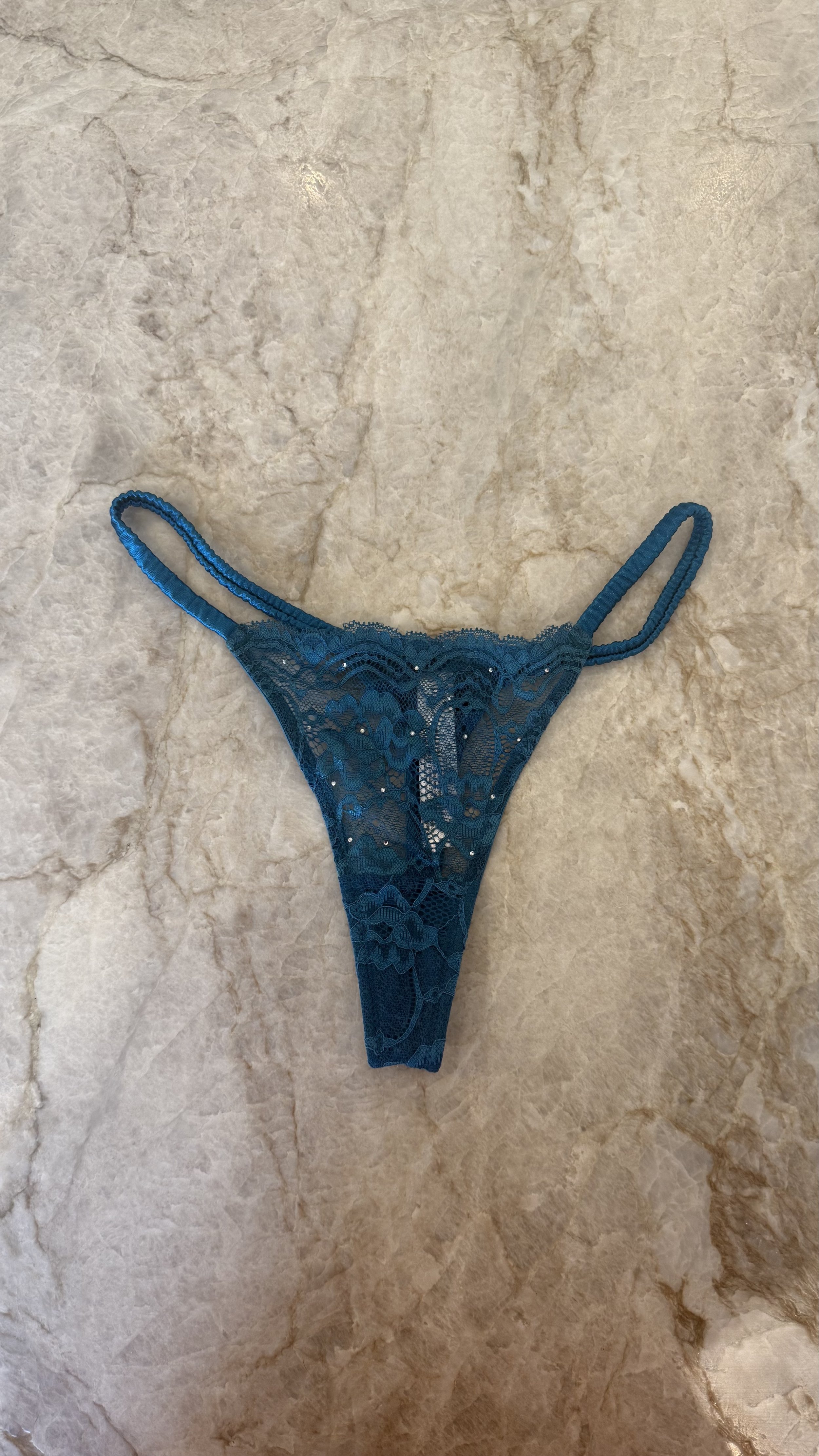 Turquoise Diamante Thong