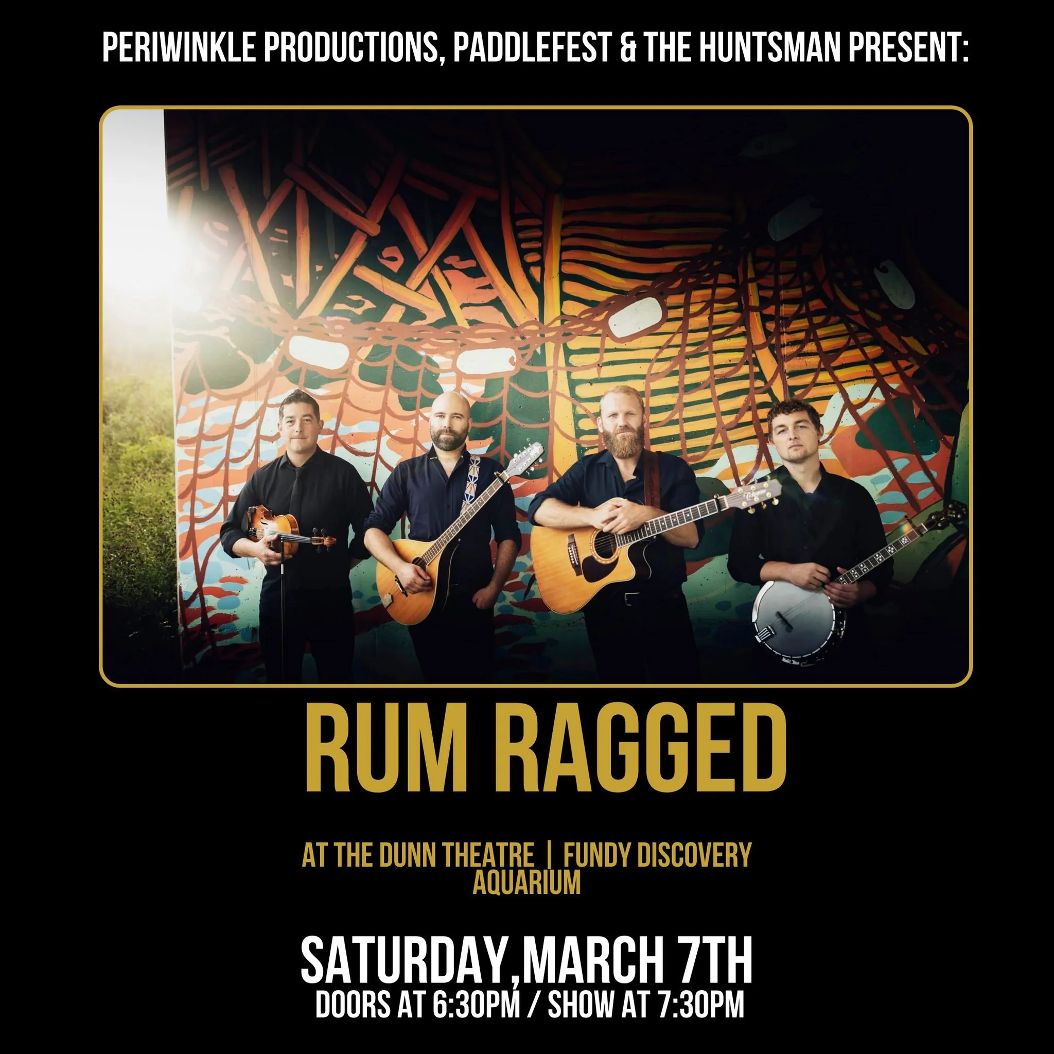 Join us at Huntsman Marine Science Centre on Saturday March 7th for a super fun show with JUNO and ECMA Nominated folk quartet Rum Ragged! 

Rum Ragged take a bold approach to the distinct folk music of their home, the Eastern Canadian island of Newf