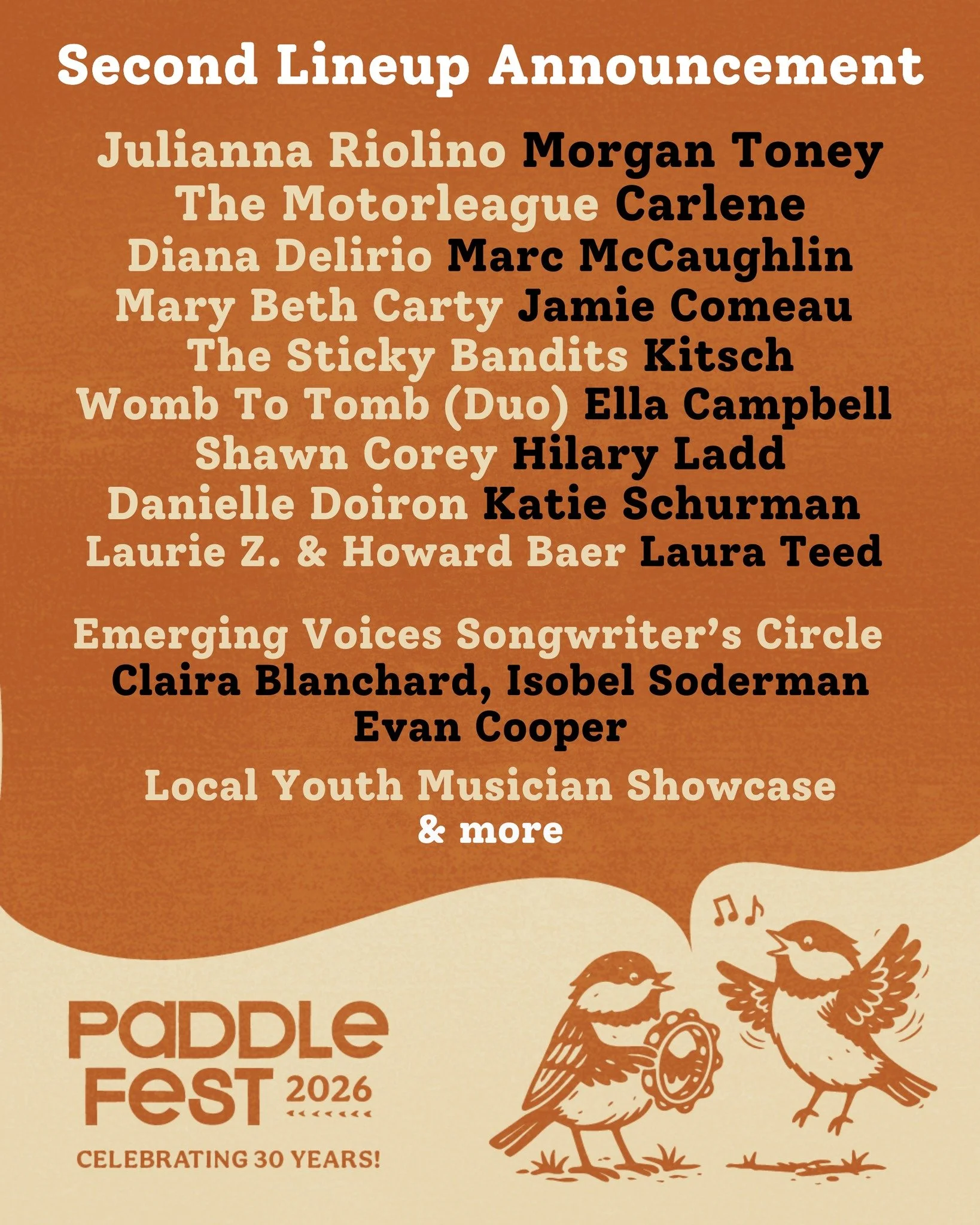 Announcing the second wave of artists for the 2026 Paddlefest Music &amp; Nature Festival. May 14th-17th in St. Andrews By-The-Sea!