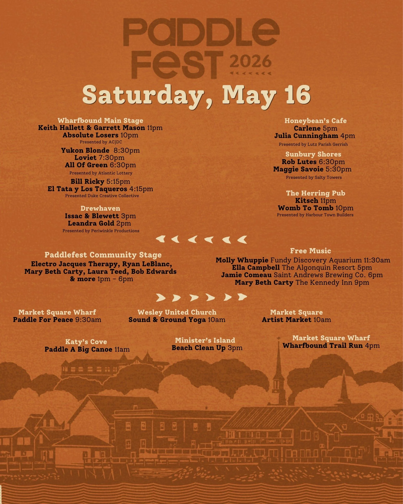 Saturday, May 16th  is chalked full of events all day long!  like the Paddlefest Artist Maket, the Wharfbound Run , the Paddle for Peace and the Paddlefest Beach Clean Up and of course amazing music from morning til late!

 It's the weekend St. Andre