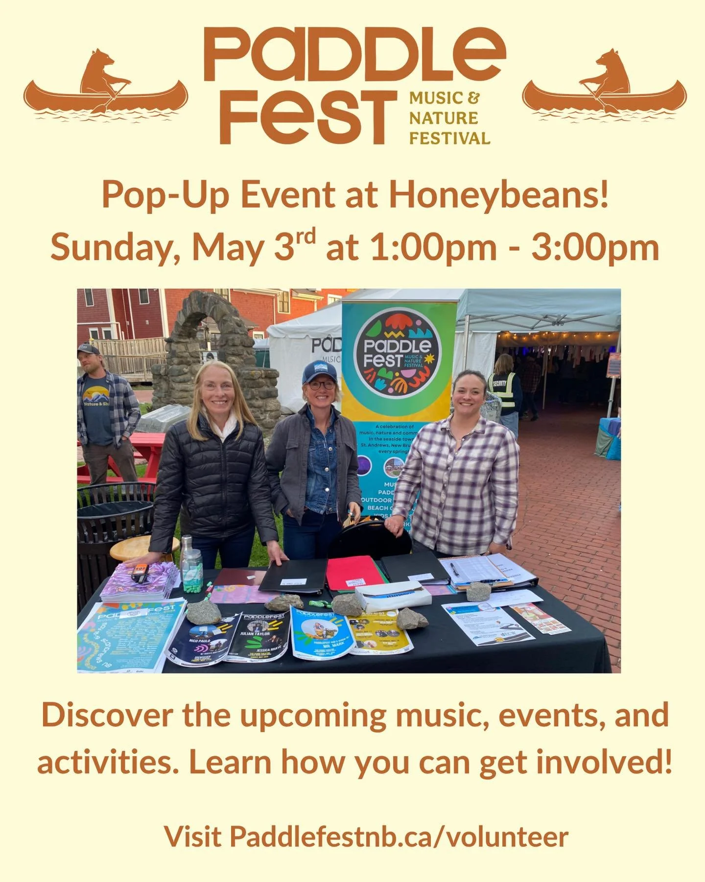 Paddlefest will be setting a pop up Info Booth at Honeybean&rsquo;s this Sunday afternoon from 1-3pm! Come learn more about this year&rsquo;s festival and chat with our Volunteer coordinator Brian about how you can get involved! #Paddlefest2026