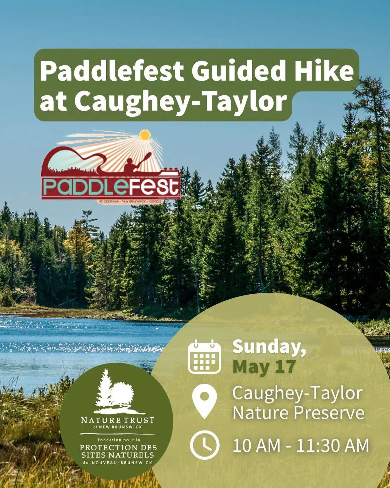 On Sunday May 17th join @naturetrustnb for a guided hike of the Caughey-Taylor Nature Preserve, one of the best hiking trails in the area! A Greta way to start your Paddlefest Sunday!