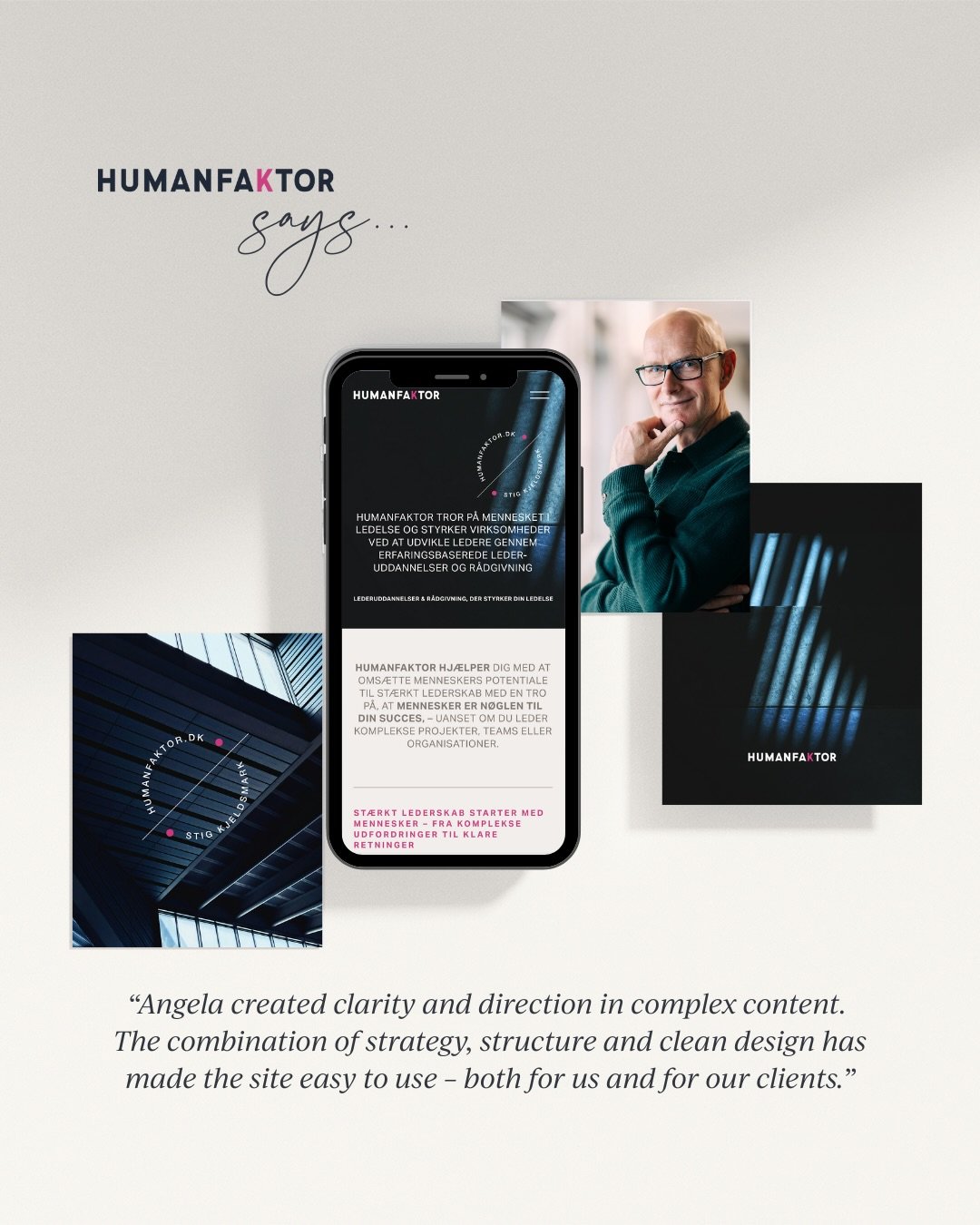 Turning complex services into a clear digital experience.

I&rsquo;m so grateful for these kind words from my client, Stig Kjeldsmark, founder of Humanfaktor, that I wanted to share them with you.

For Humanfaktor, the new website has made their core