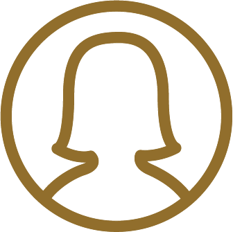 Symbol til e-mail supportved køb af skabeloner til Squarespace website. En minimalistisk ikon af en person i en cirkel, med en kort hårskikkelse.