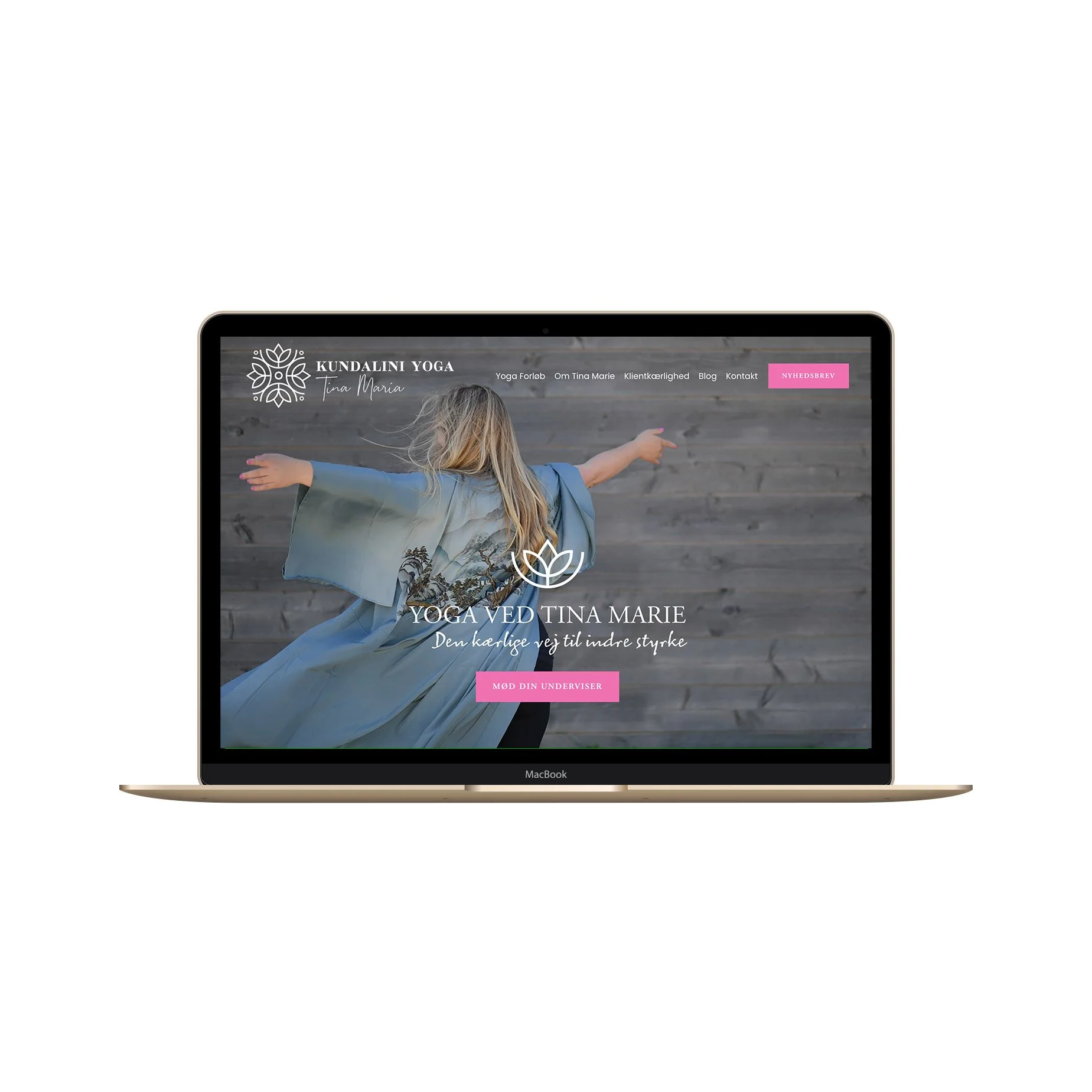 Hjemmeside, med visuel identitet og grafisk design for Tina Maria Yoaga udarbejdet af designcoach Angela Lund