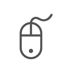 Simple line drawing of a computer mouse with a cord.
