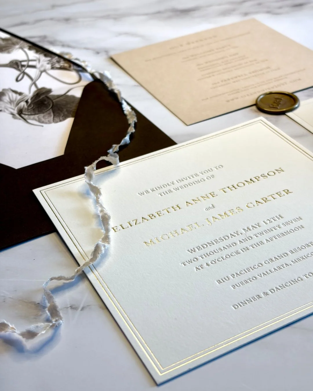 A wedding invitation isn&rsquo;t just one card.
For me, the best suites are built in layers &mdash; different proportions, papers, colours and textures that reveal themselves a little at a time.