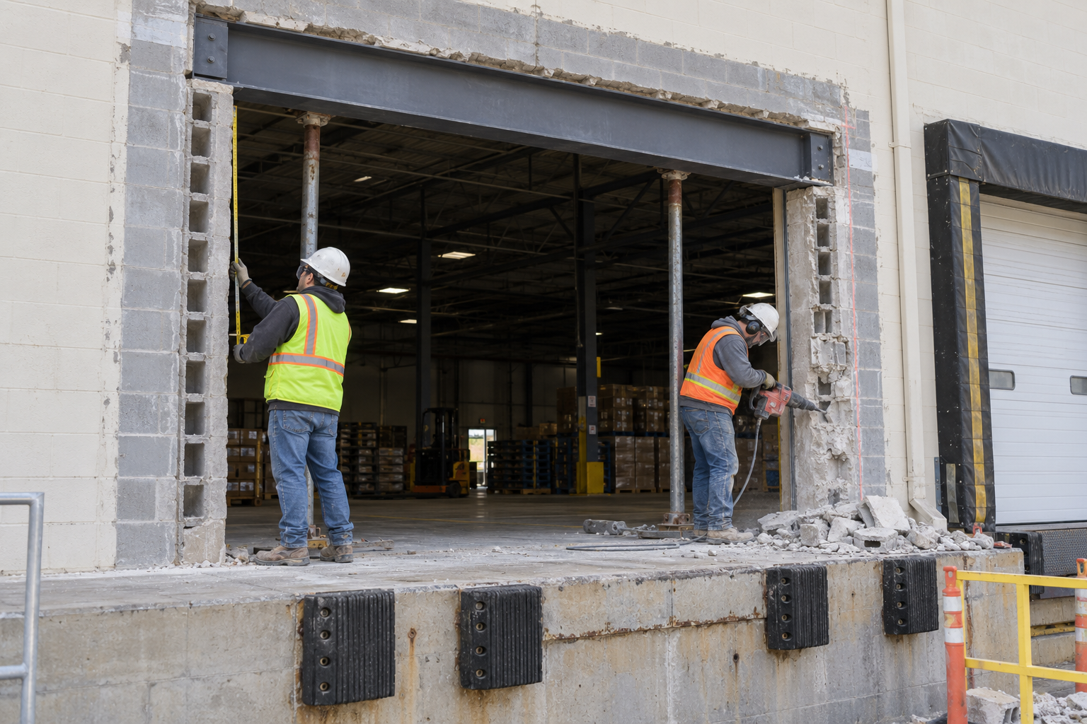 Enlarged loading dock door opening
