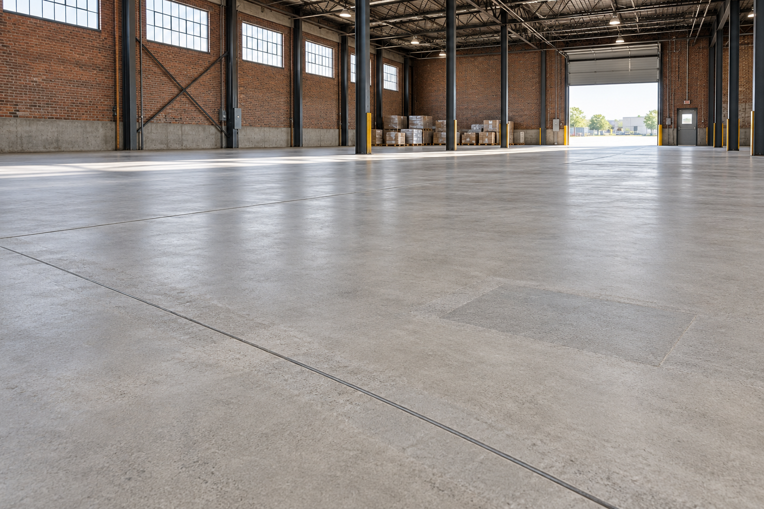 Repaired and resurfaced warehouse concrete floor