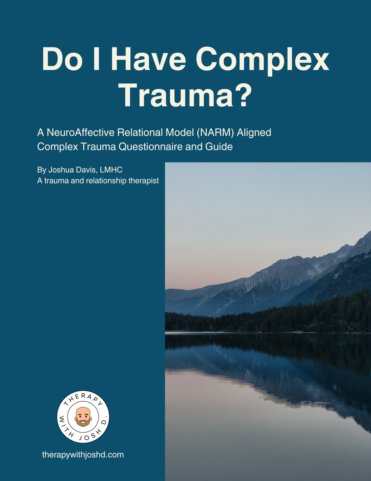 Cover of a book titled 'Do I Have Complex Trauma?' with a photograph of mountains and a lake at sunset or sunrise.