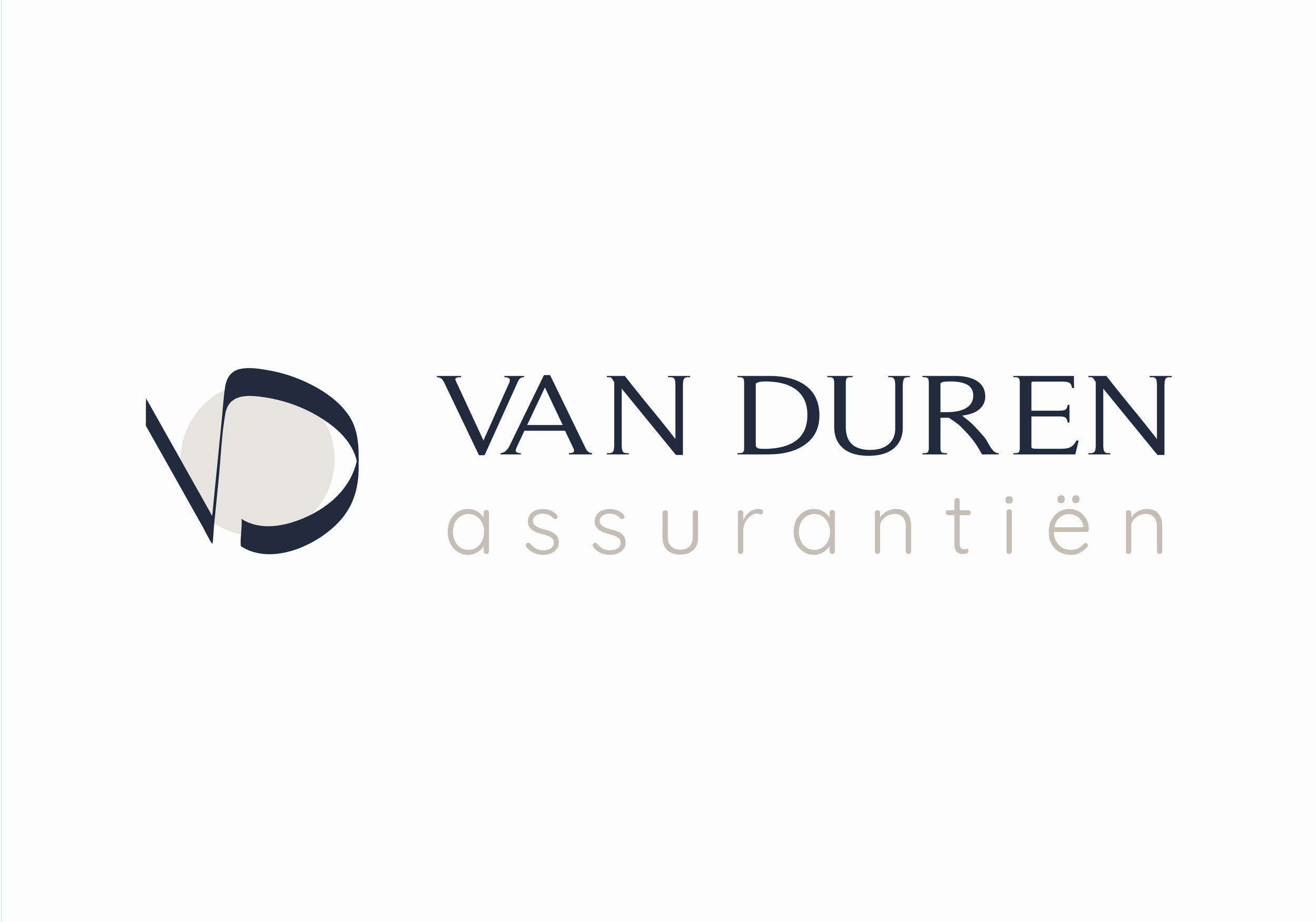 Logo van Van Duren Assurance met een gestileerd 'V' en 'D' in donkerblauw en de naam onder in grijstinten.
