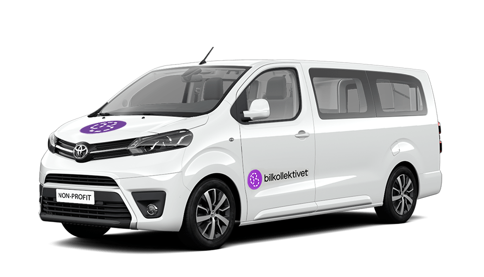 Hvit varebil med blå symboler på siden, ser ut som en tjenestebil for biblioteket, med logoen "bibliotekbilen" påskrevet.