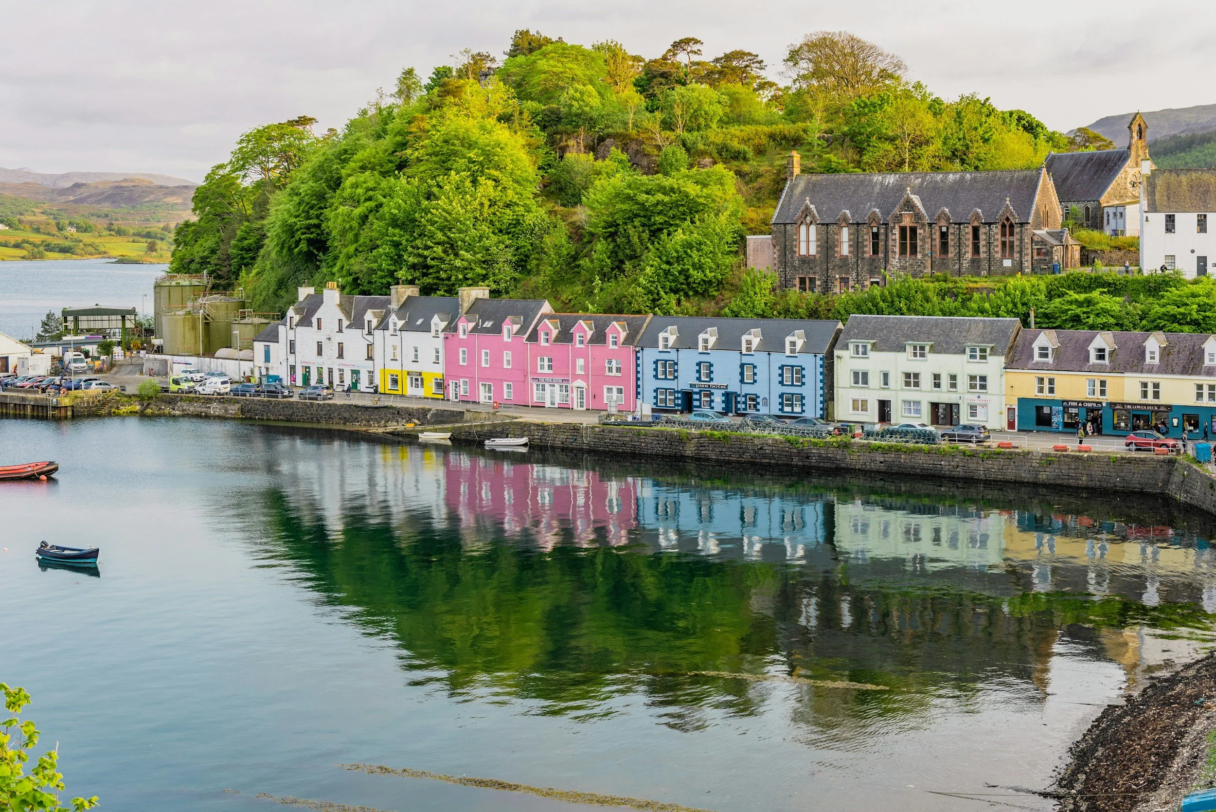 Peaceful Scottish harbour village in soft spring light