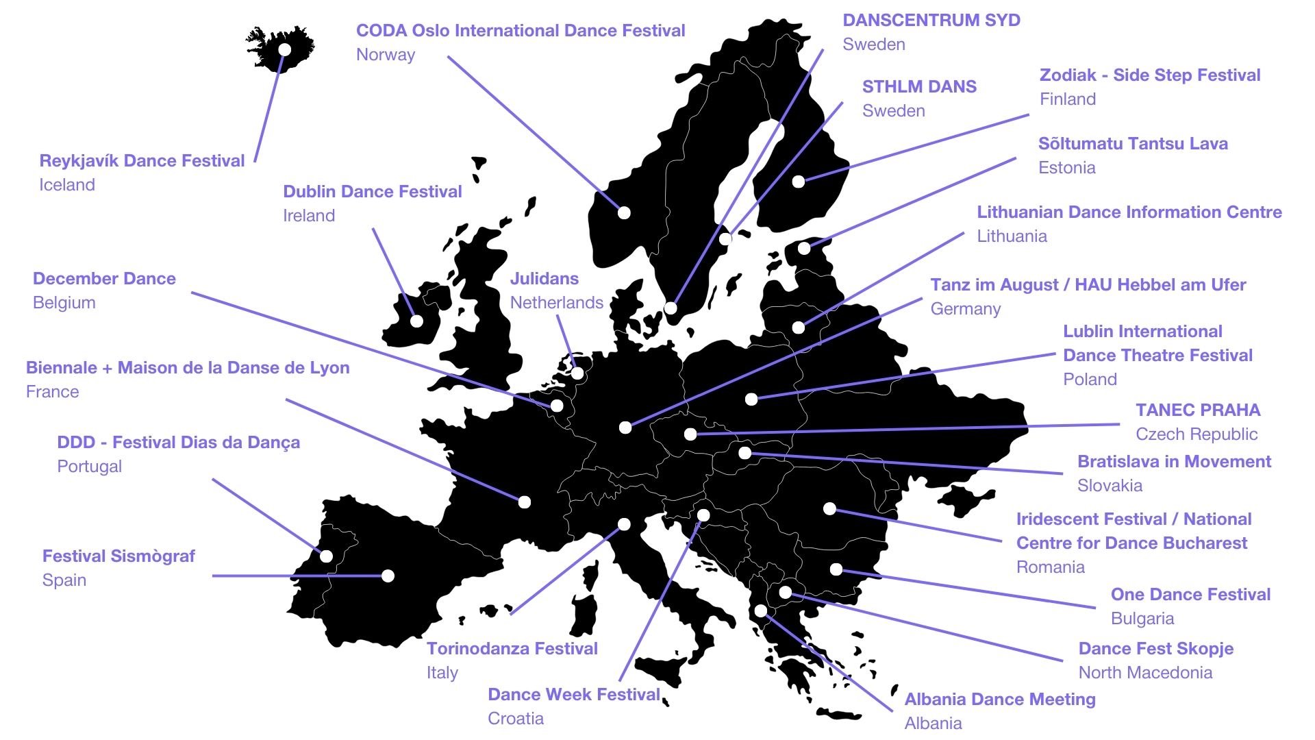 Map of Europe indicating all VAP partner organisations