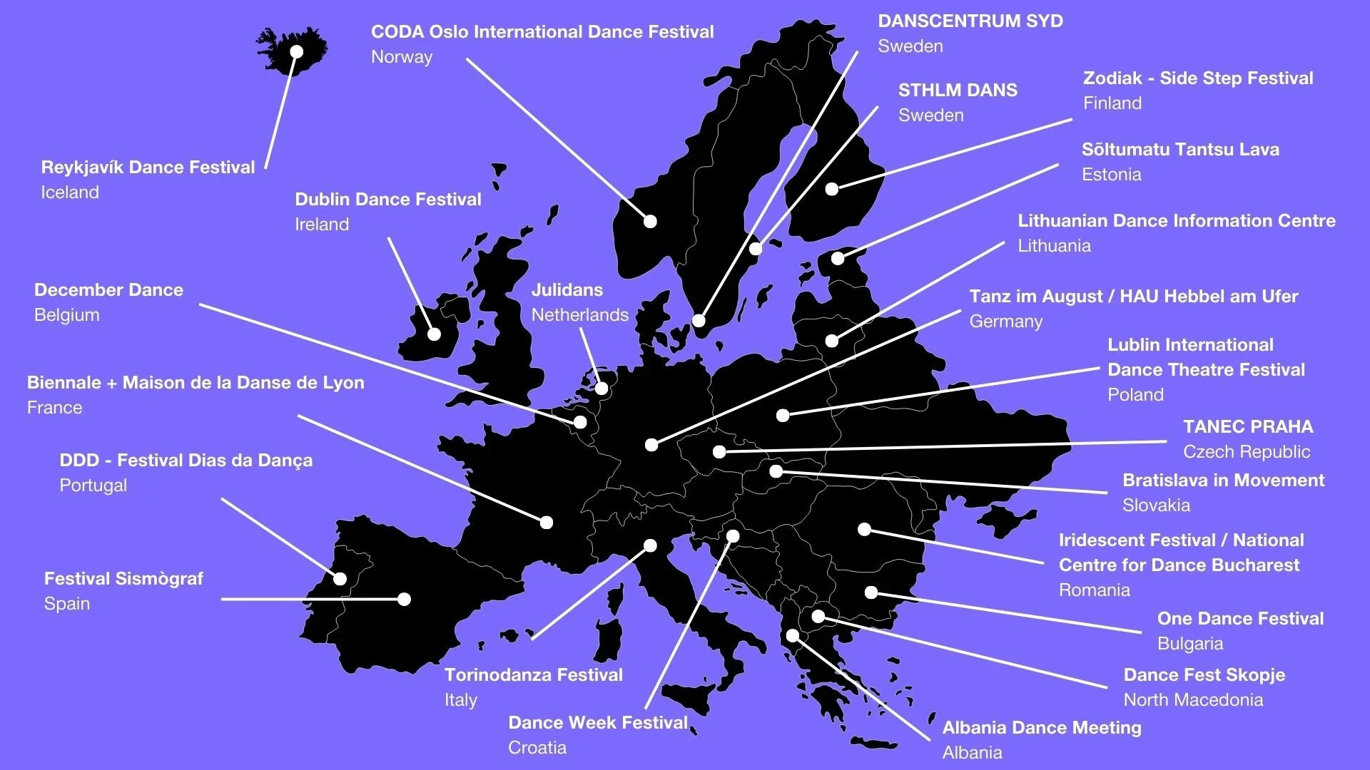 Map of Europe indicating all VAP partner organisations