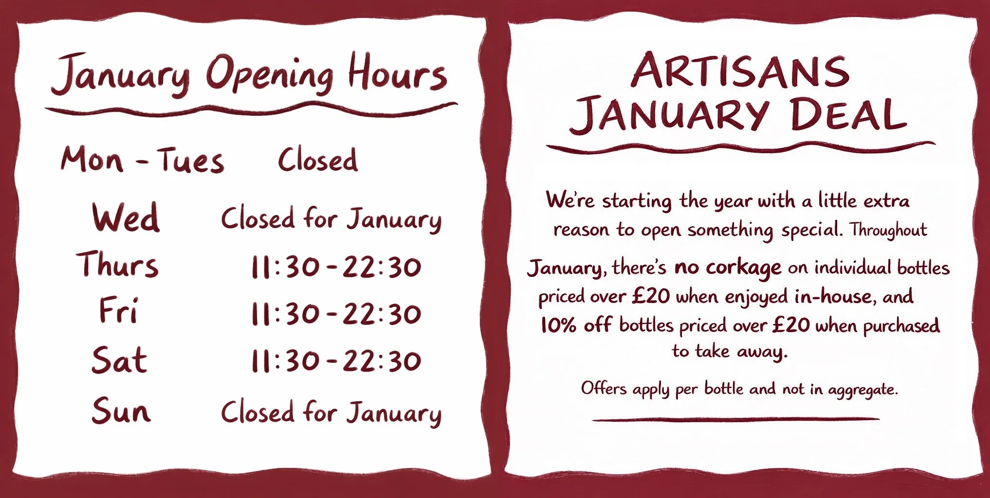 January Deals & Open Hours