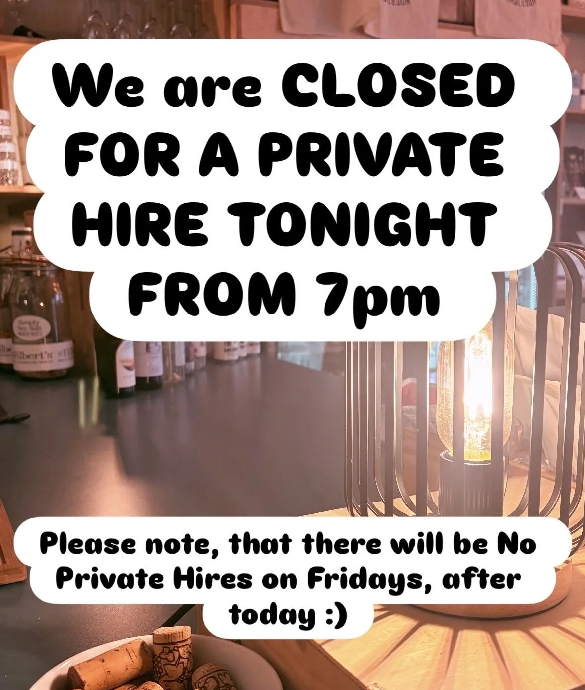 Closed For Private Hire from 7pm tonight