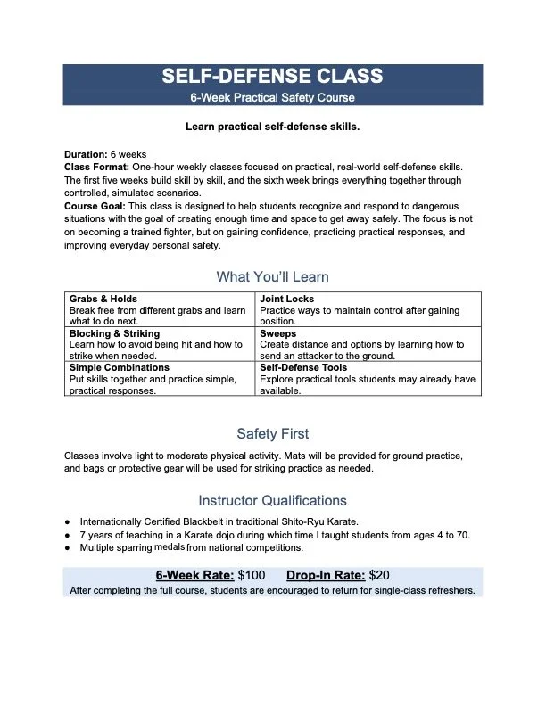 Ladies Self-Defense — 6-Week Course 