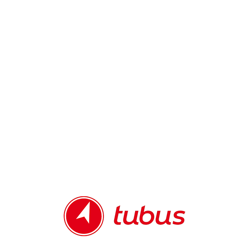 Black and white illustration of a person in a suit, with the red and white Tubus logo at the bottom.