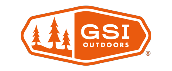 GSI Outdoors logo with three pine trees on the left and the brand name on the right in orange and white.