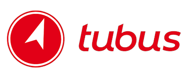 The logo of TUBUS, featuring a red circle with a white arrow pointing up, and the word 'tubus' in red lowercase letters.