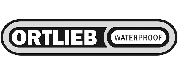 Logo with the word 'ORTLIEB' and a label 'WATERPROOF' inside an oval shape