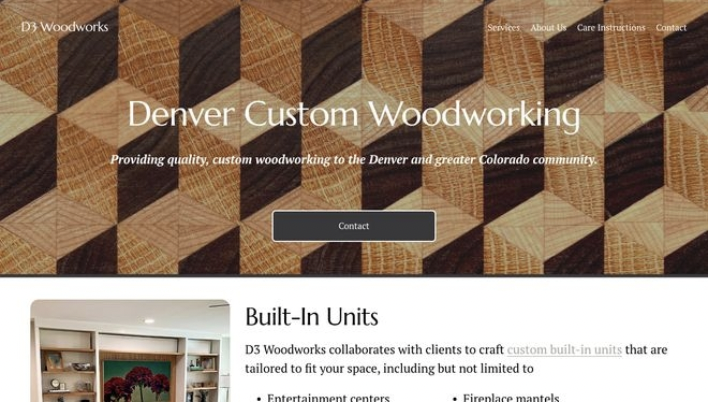 Screenshot of website for D3 Woodworks
